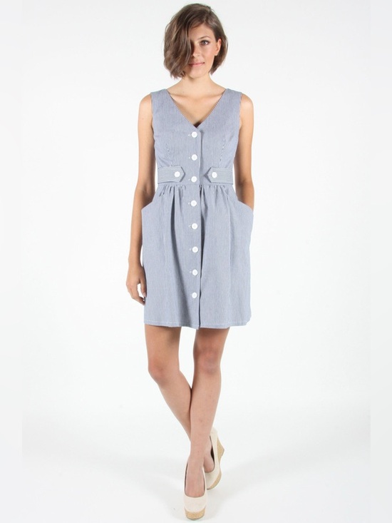 Birds Of North America Dresses & Skirts - Sleeveless Blue Stripe Button-Front Mini Dress